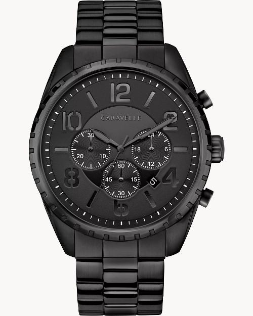 Caravelle Designed By Bulova Mens Chronograph Black Stainless Steel Bracelet Watch 45b150