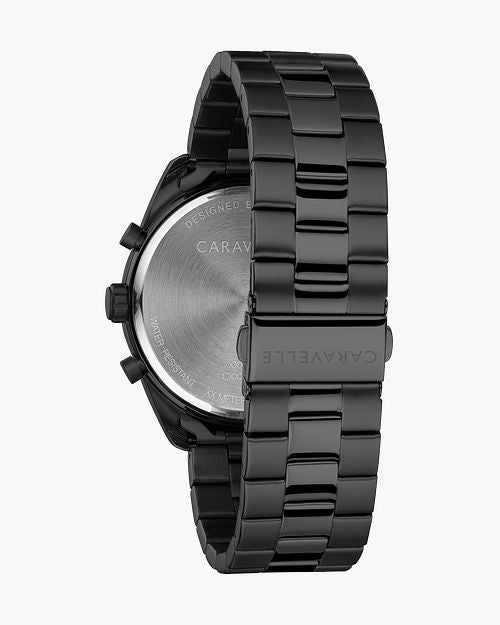 Caravelle Designed By Bulova Mens Chronograph Black Stainless Steel Bracelet Watch 45b150