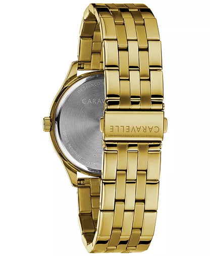 Caravelle Designed By Bulova Mens Gold Tone Stainless Steel Bracelet Watch 44b121
