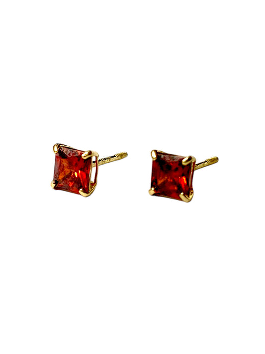 14K EARRINGS SQUARE RED STONE
